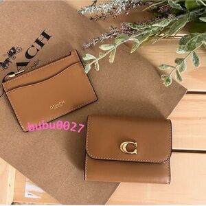 NWT🧡Coach Essential Leather Card Holder Case Wallet in Honey Brown CZ111 Gift